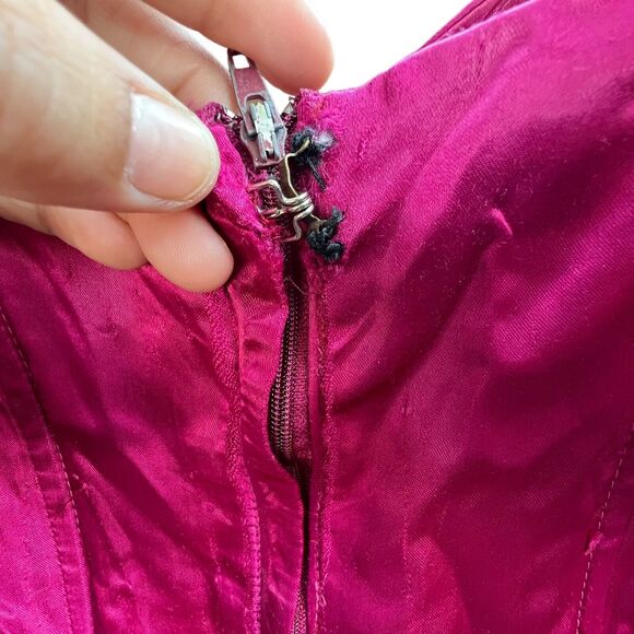 Vintage Gunne‎ Sax Burgundy Satin Pink Lace Short Puff Sleeve Maxi Dress No Size - Picture 13 of 16